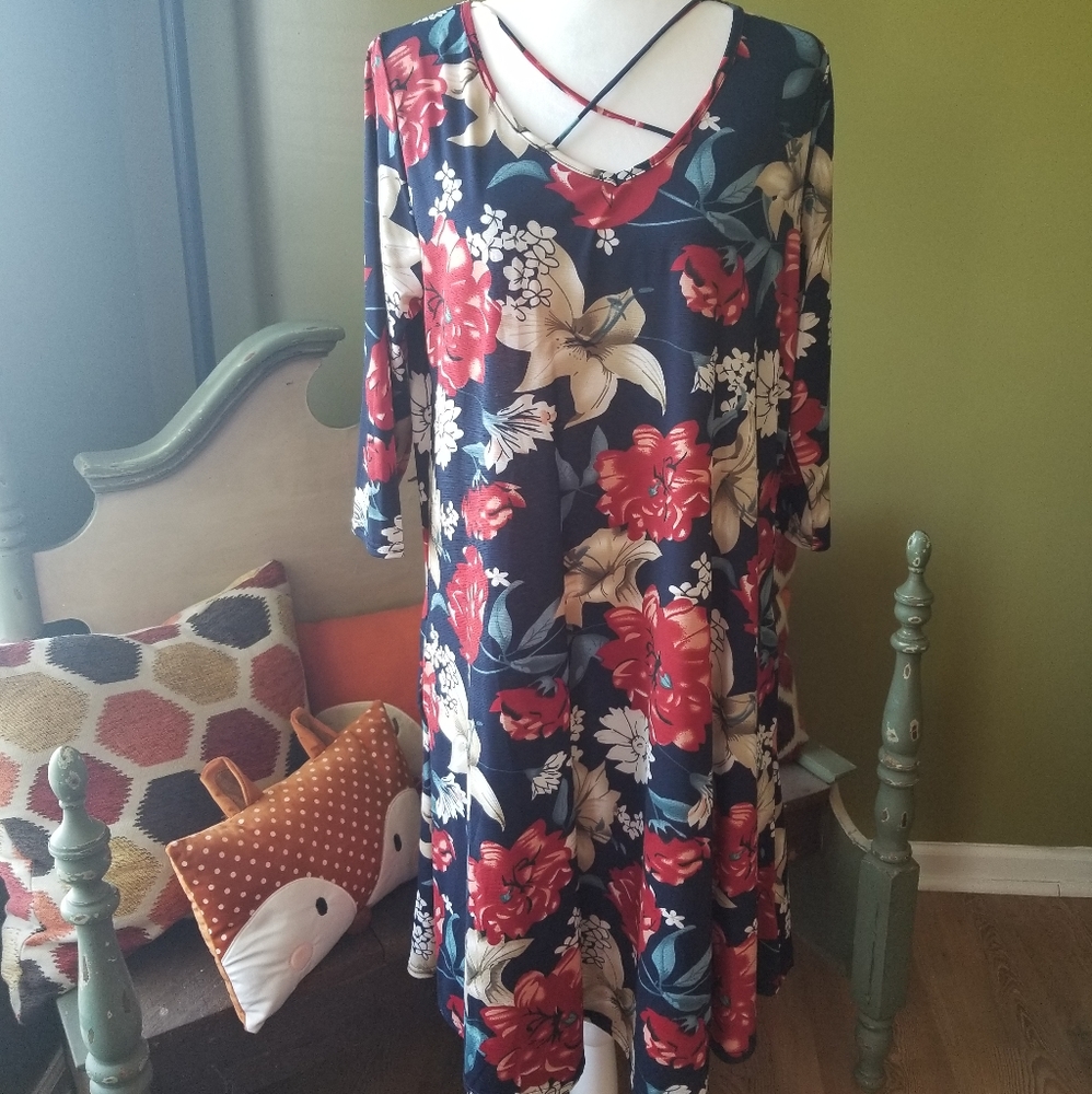 Boho midi floral dress with pockets